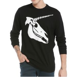 Black & White Unicorn Skull Intarsia Knit Sweater